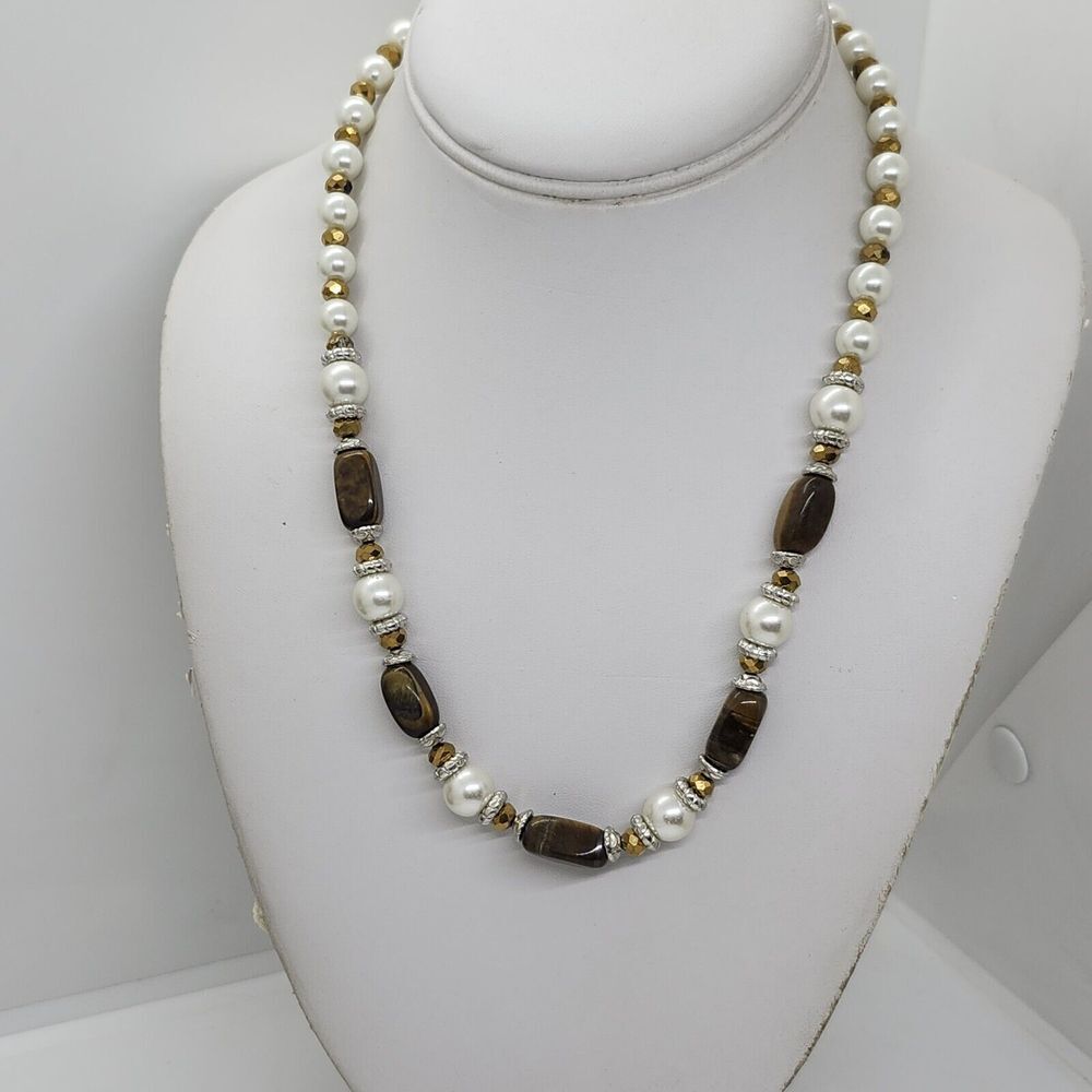 Vintage Tiger Eye Faux Pearl‎ Necklace